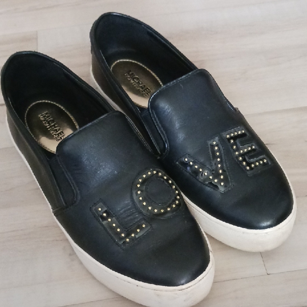 Michael Kors Black and Gold Embellished Slip-Ons